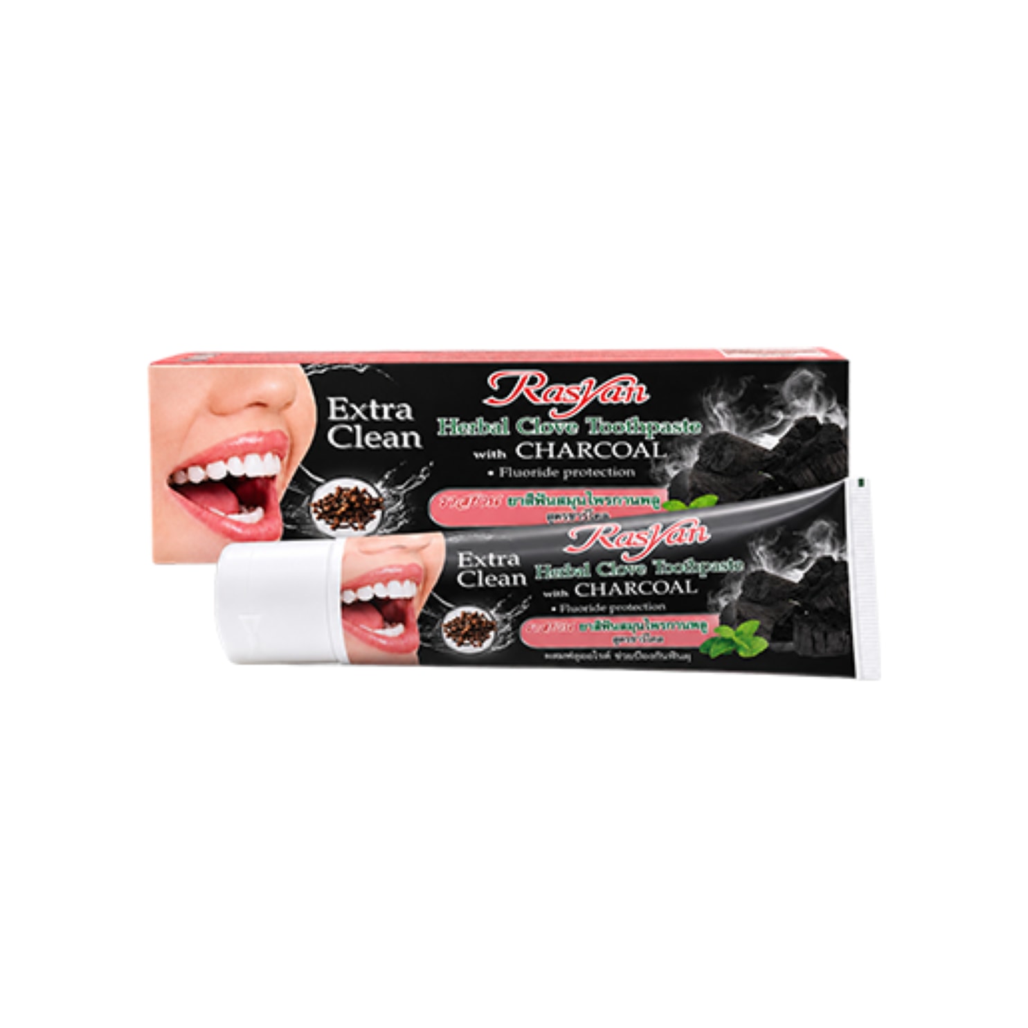 Zubní pasta s uhlím a fluoridem Rasyan Herbal Clove Extra Clean Charcoal, 100 g